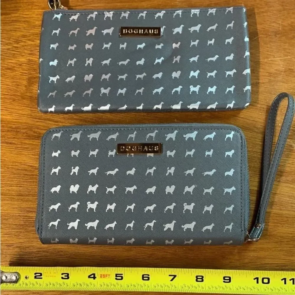- New Gray wallet wristlet & makeup bag set Dogs puppy